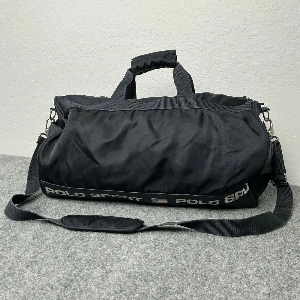 Vintage Polo Sport Ralph Lauren Large Black Duffle Gym Travel Weekender